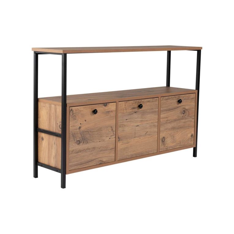 Consolle Circello, Tavolo multiuso, Mobiletto d'appoggio, Scrivania da corridoio, 120x30 h75 cm, Pino e Nero
