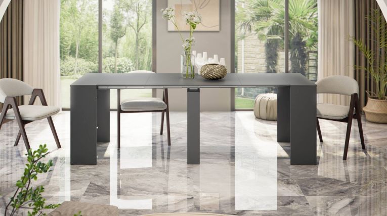 Consolle Compton, Tavolo da pranzo allungabile, Tavolo con allunghe multiuso estensibile fino a 10 posti, 51-237x90h78 cm, Antracite