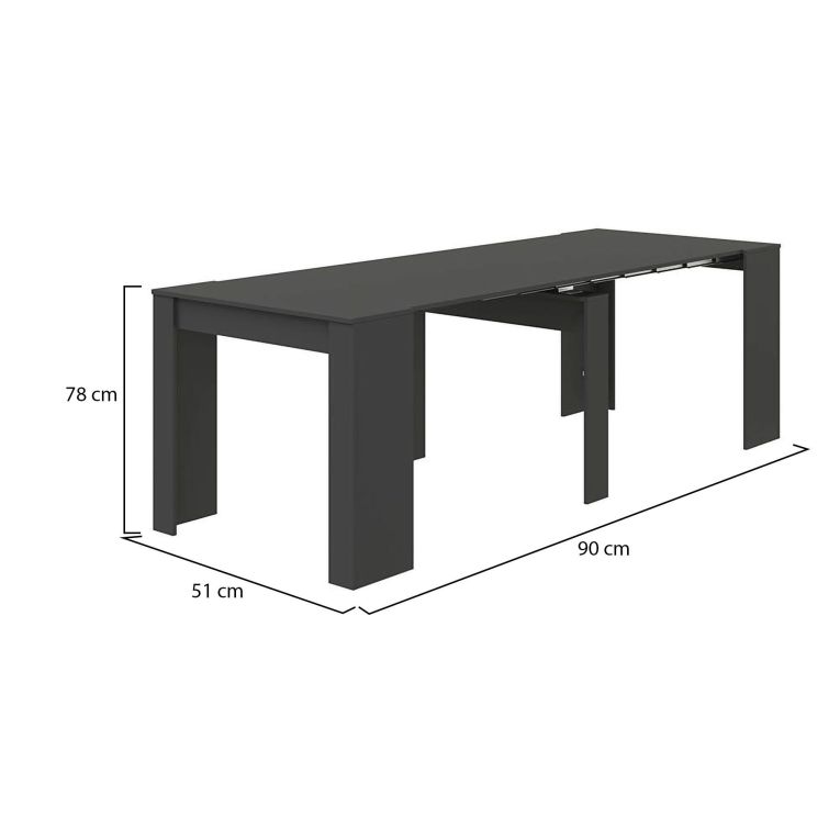 Consolle Compton, Tavolo da pranzo allungabile, Tavolo con allunghe multiuso estensibile fino a 10 posti, 51-237x90h78 cm, Antracite