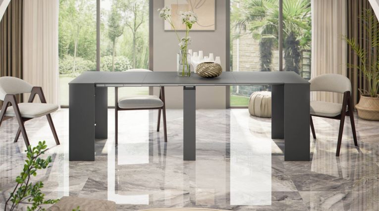 Consolle Compton, Tavolo da pranzo allungabile, Tavolo con allunghe multiuso estensibile fino a 10 posti, 51-237x90h78 cm, Antracite