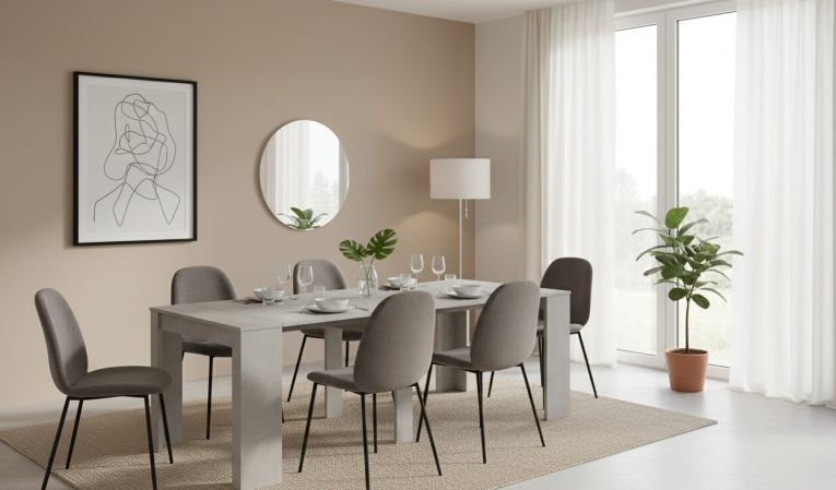 Consolle Compton, Tavolo da pranzo allungabile, Tavolo con allunghe multiuso estensibile fino a 10 posti, 51-237x90h78 cm, Cemento