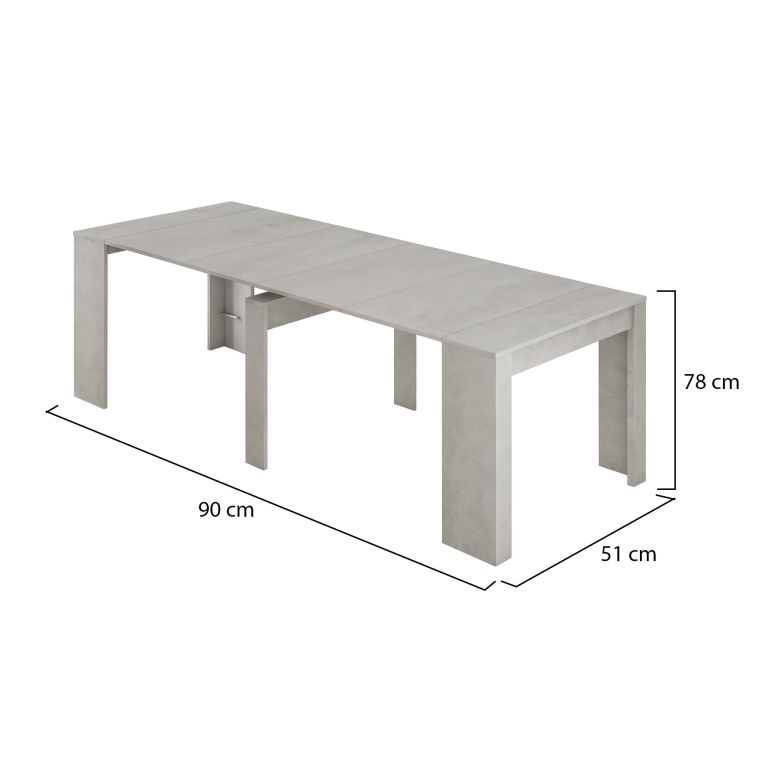Consolle Compton, Tavolo da pranzo allungabile, Tavolo con allunghe multiuso estensibile fino a 10 posti, 51-237x90h78 cm, Cemento