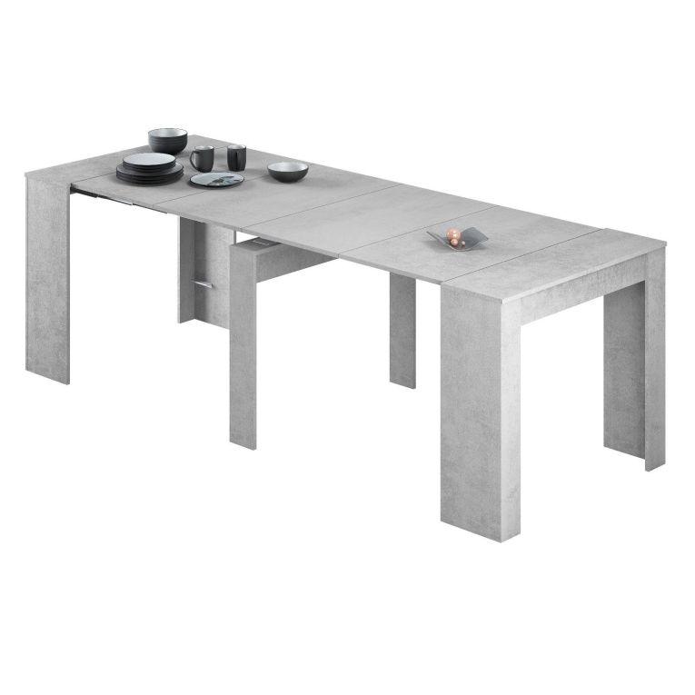 Consolle Compton, Tavolo da pranzo allungabile, Tavolo con allunghe multiuso estensibile fino a 10 posti, 51-237x90h78 cm, Cemento