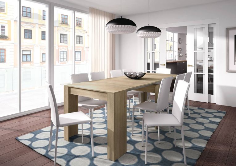 Consolle Compton, Tavolo da pranzo allungabile, Tavolo con allunghe multiuso estensibile fino a 10 posti, 51-237x90h78 cm, Rovere
