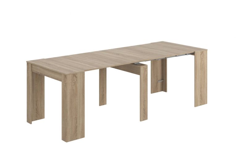 Consolle Compton, Tavolo da pranzo allungabile, Tavolo con allunghe multiuso estensibile fino a 10 posti, 51-237x90h78 cm, Rovere