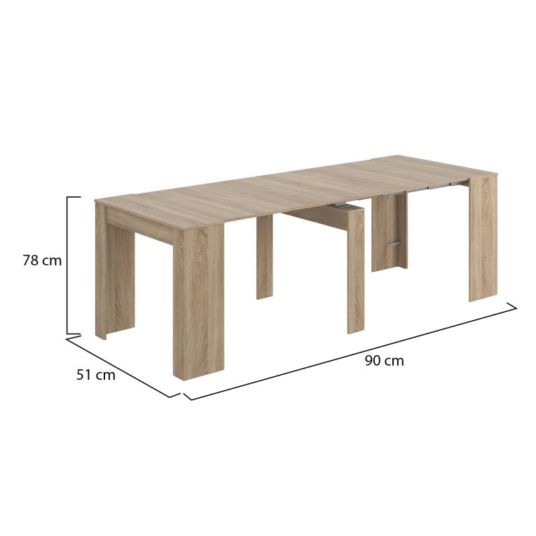 Consolle Compton, Tavolo da pranzo allungabile, Tavolo con allunghe multiuso estensibile fino a 10 posti, 51-237x90h78 cm, Rovere