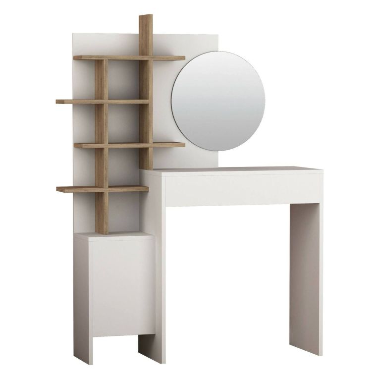 Consolle con specchio 35x35x151h cm bianco e quercia - Pago