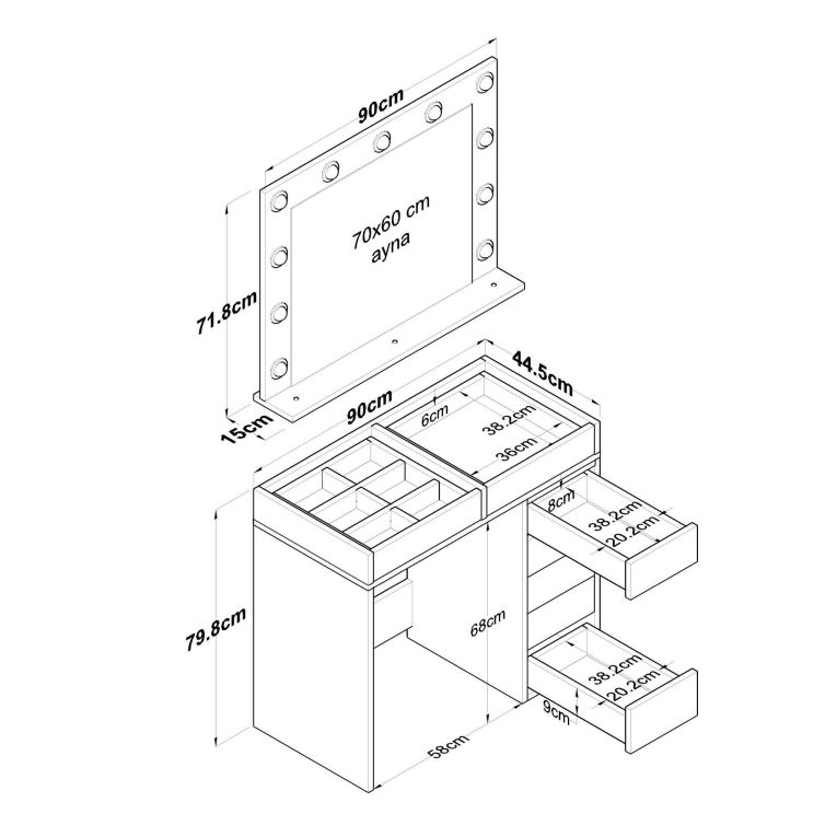Consolle con specchio 90x45x80h cm bianco - Bussero