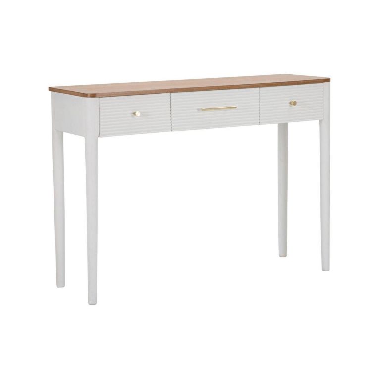 Consolle Demo, Tavolo multiuso, Mobiletto d'appoggio, Scrivania da corridoio, 107x37 h80 cm, Bianco e Marrone