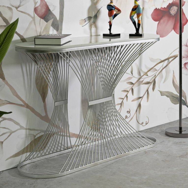Consolle design in metallo 120x35x79h cm argento - Branduzzo