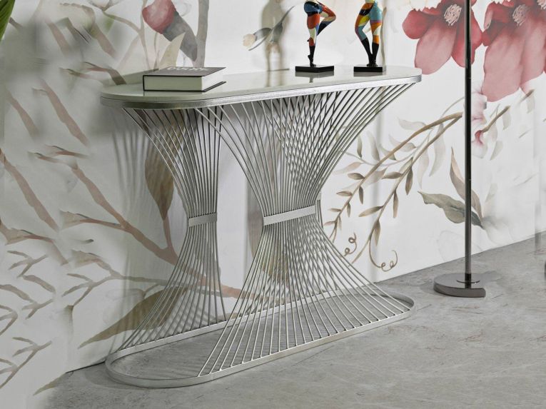 Consolle design in metallo 120x35x79h cm argento - Branduzzo