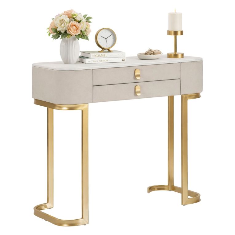 Consolle elegante 70x40x80h cm crema e oro - Ronda