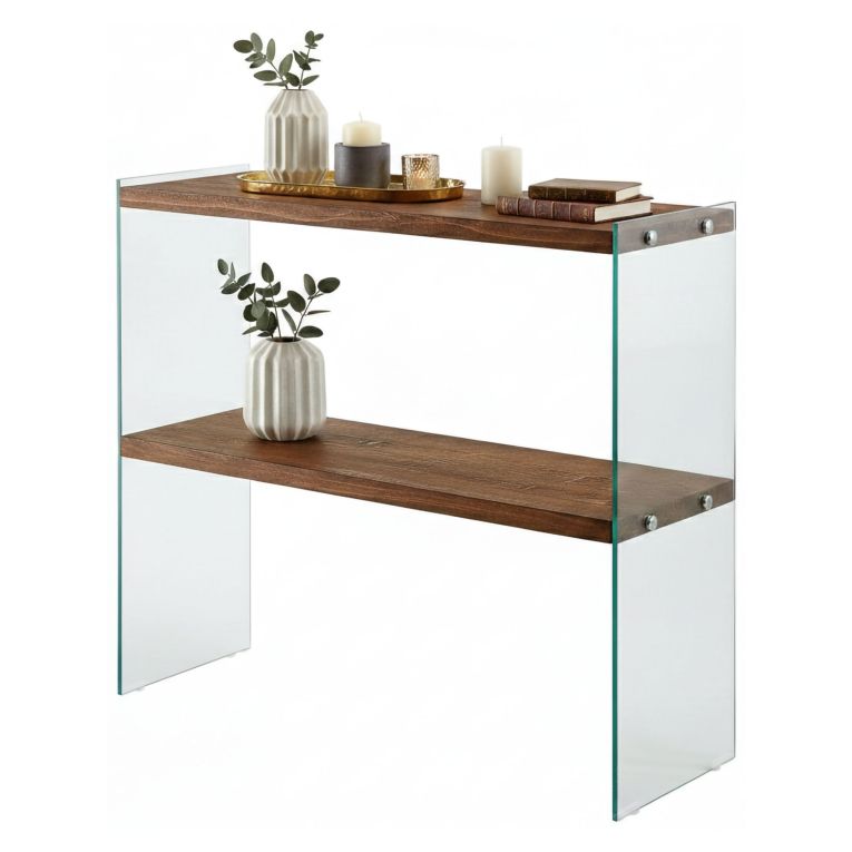 Consolle in legno e vetro 90x30x80h cm noce - Doha