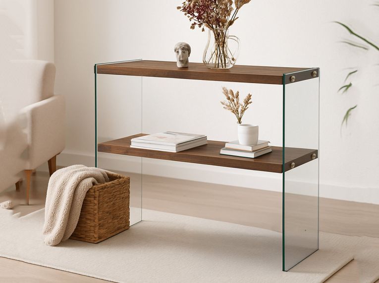 Consolle in legno e vetro 90x30x80h cm noce - Doha