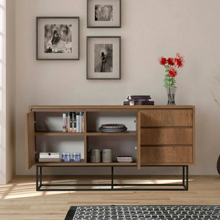 Consolle larga 140x36x72h cm noce e nero - Credenza Kuwait