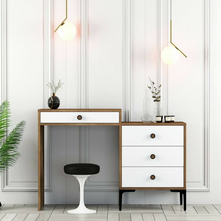 Consolle Marrone Noce Bianco 2 Ripiani Peso Supportato 25 kg 124x40x85h cm, Colore Ripiano Marrone - Artegna