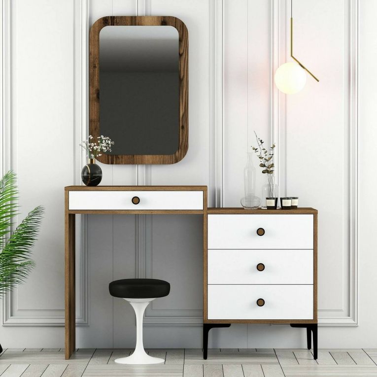 Consolle Marrone Noce Bianco 2 Ripiani Peso Supportato 25 kg 124x40x85h cm, Colore Ripiano Marrone - Namtheun