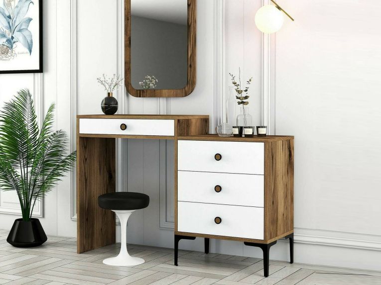 Consolle Marrone Noce Bianco 2 Ripiani Peso Supportato 25 kg 124x40x85h cm, Colore Ripiano Marrone - Namtheun