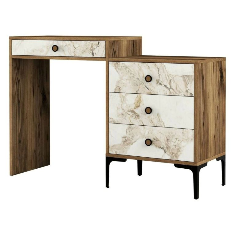 Consolle Marrone Noce Bianco Marmo 2 Ripiani Peso Supportato 25 kg 124x40x85h cm, Materiale Struttura in Plastica - Artegna