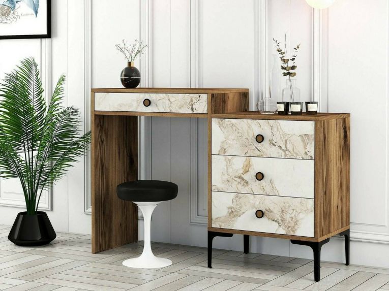 Consolle Marrone Noce Bianco Marmo 2 Ripiani Peso Supportato 25 kg 124x40x85h cm, Materiale Struttura in Plastica - Artegna