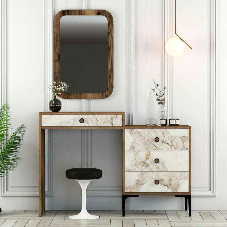 Consolle Marrone Noce Bianco Marmo 2 Ripiani Peso Supportato 25 kg 124x40x85h cm, Materiale Struttura in Plastica - Namtheun