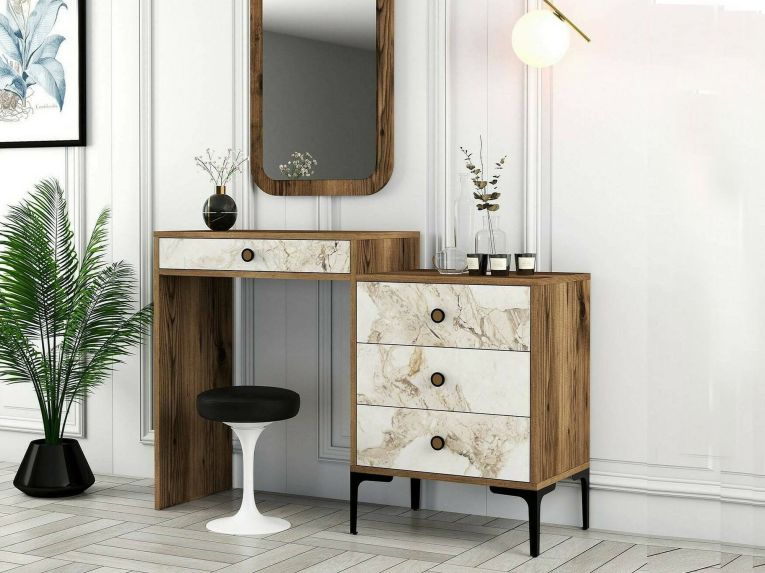 Consolle Marrone Noce Bianco Marmo 2 Ripiani Peso Supportato 25 kg 124x40x85h cm, Materiale Struttura in Plastica - Namtheun