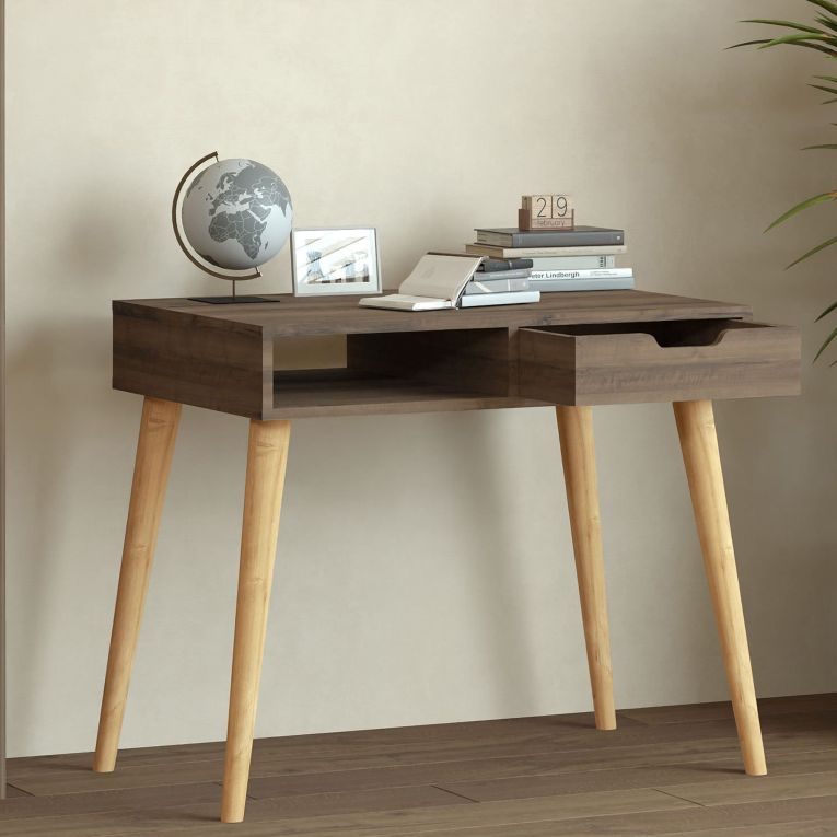 Consolle Marrone Noce Marrone Rovere un Vano Colore Ripiano Marrone 90x60x80h cm, Colore Struttura Marrone - Santerno