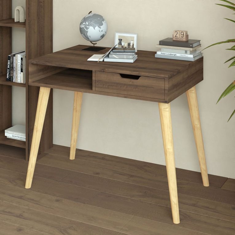 Consolle Marrone Noce Marrone Rovere un Vano Colore Ripiano Marrone 90x60x80h cm, Colore Struttura Marrone - Santerno