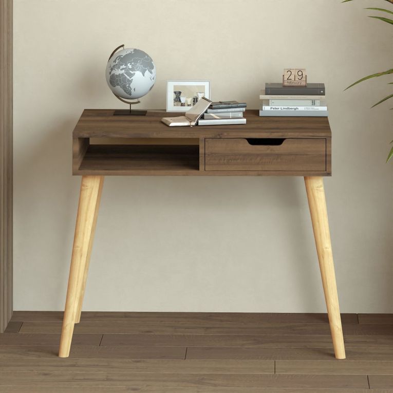 Consolle Marrone Noce Marrone Rovere un Vano Colore Ripiano Marrone 90x60x80h cm, Colore Struttura Marrone - Santerno