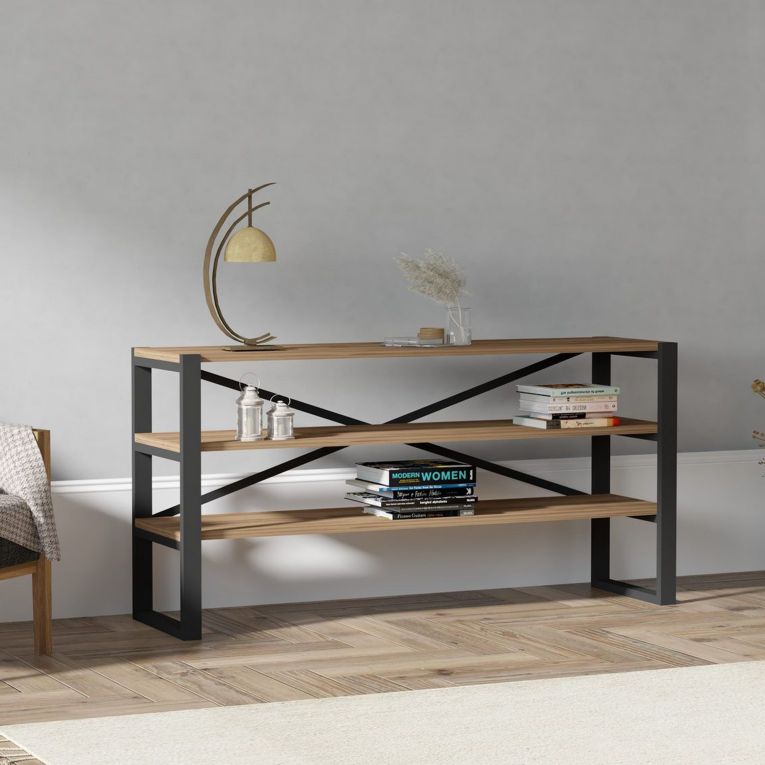 Consolle Marrone Noce Nero 2 Ripiani 2 Vani 120x32x59h cm, Colore Ripiano Marrone - Envie