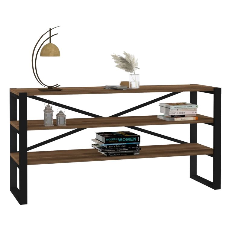 Consolle Marrone Noce Nero 2 Ripiani 2 Vani 120x32x59h cm, Colore Ripiano Marrone - Envie