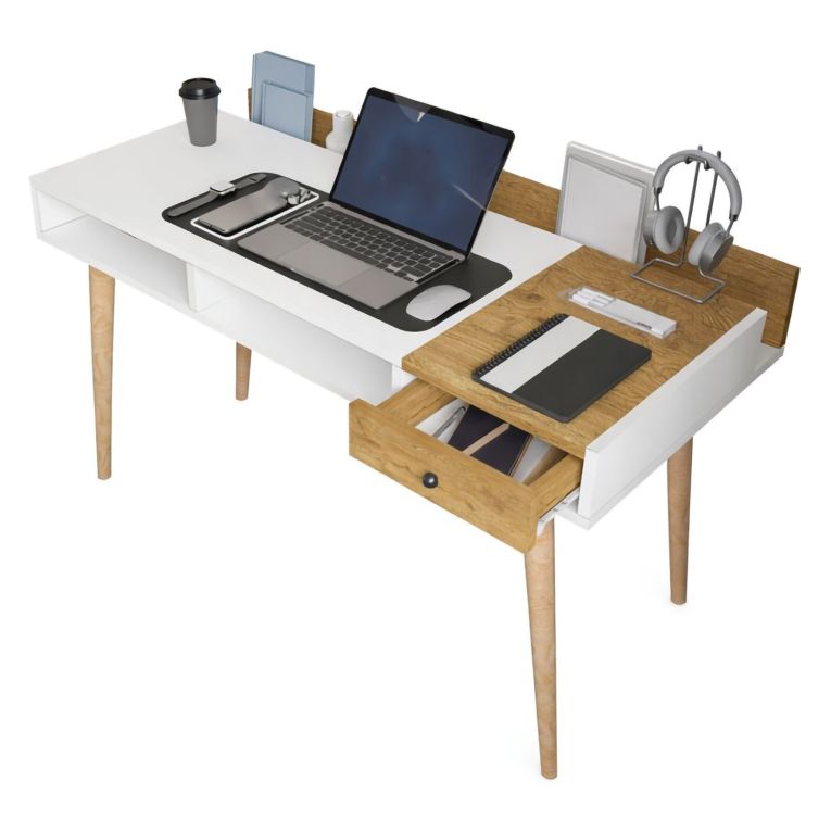 Consolle Marrone Rovere Bianco un Ripiano 2 Vani 120x53x72h cm, Colore Ripiano Bianco - Carugo