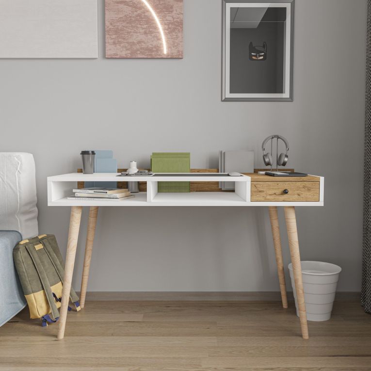 Consolle Marrone Rovere Bianco un Ripiano 2 Vani 120x53x72h cm, Colore Ripiano Bianco - Carugo
