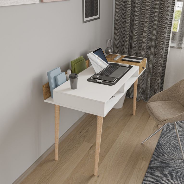 Consolle Marrone Rovere Bianco un Ripiano 2 Vani 120x53x72h cm, Colore Ripiano Bianco - Carugo