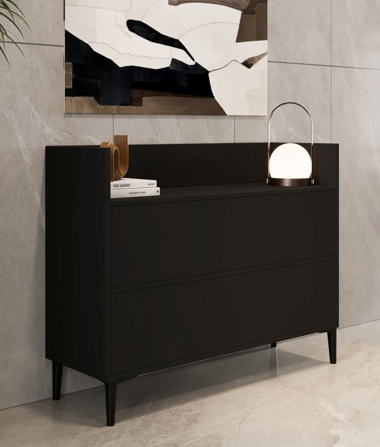 Consolle Nero Antracite 2 Vani Colore Ripiano Nero 110x35x85h cm, Sfumatura Colore Struttura Antracite - Trappeto