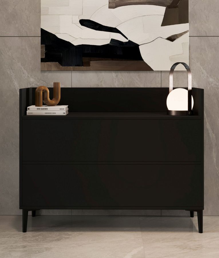 Consolle Nero Antracite 2 Vani Colore Ripiano Nero 110x35x85h cm, Sfumatura Colore Struttura Antracite - Trappeto