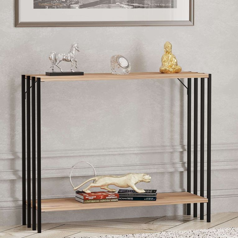 Consolle Nero Marrone Rovere un Ripiano un Vano 90x26x74h cm, Colore Ripiano Marrone - Ravello