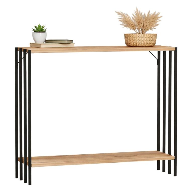 Consolle Nero Marrone Rovere un Ripiano un Vano 90x26x74h cm, Colore Ripiano Marrone - Ravello