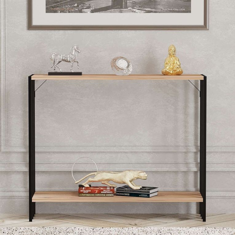 Consolle Nero Marrone Rovere un Ripiano un Vano 90x26x74h cm, Colore Ripiano Marrone - Ravello