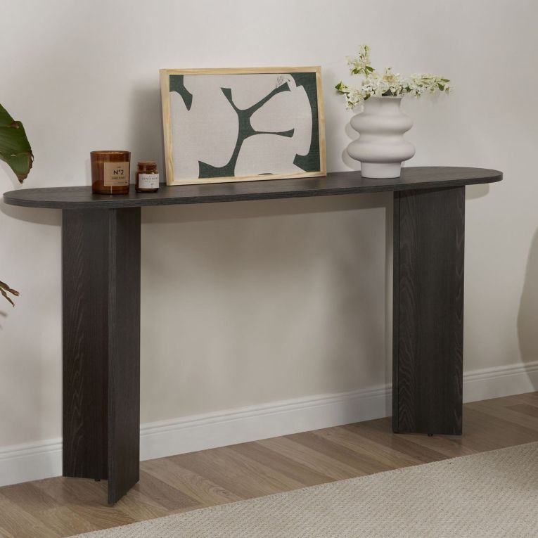 Consolle Nero un Ripiano Peso Supportato 25 kg 150x35x75h cm, Colore Ripiano Nero - Cercino
