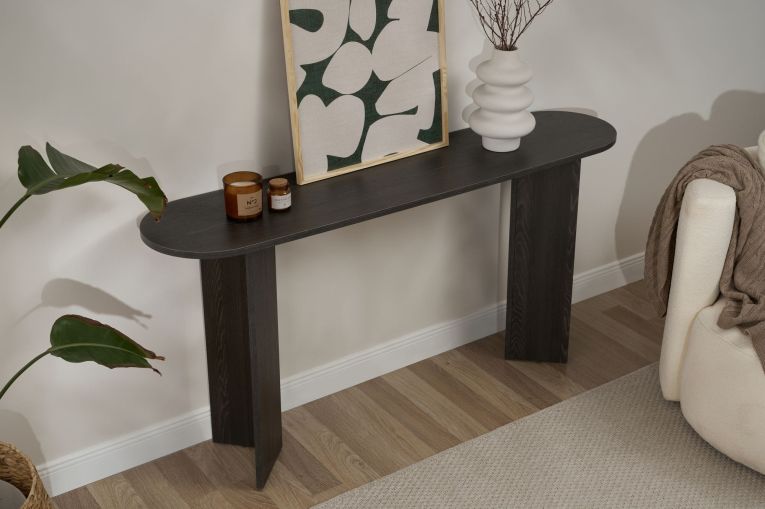 Consolle Nero un Ripiano Peso Supportato 25 kg 150x35x75h cm, Colore Ripiano Nero - Cercino