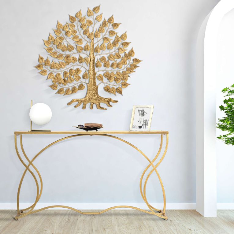 Consolle oro Fume Trasparente un Ripiano Materiale Struttura in Vetro 130x40x75h cm, Colore Ripiano Trasparente - Otepaa