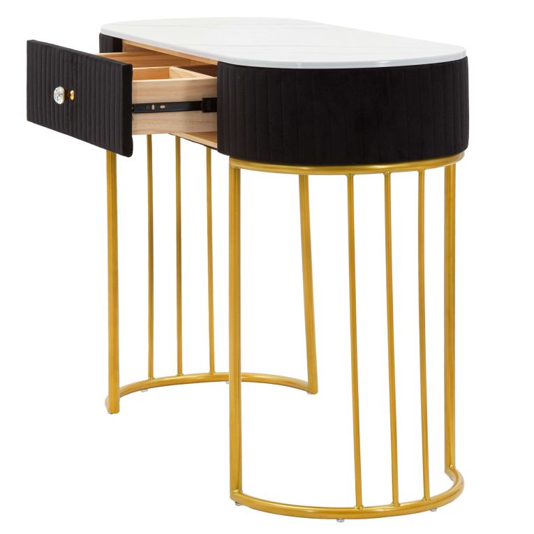 Consolle oro Nero un Ripiano Piano Effetto Marmo con 1 Cassetto 100x43x74h cm, Materiale Struttura in Tessuto - Marsa