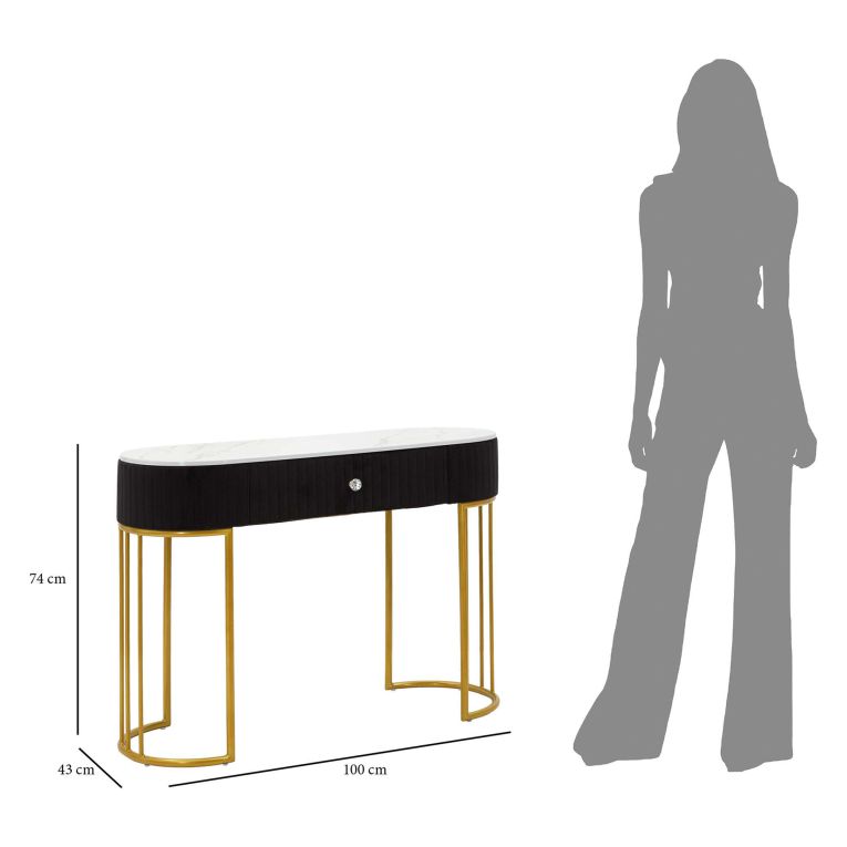 Consolle oro Nero un Ripiano Piano Effetto Marmo con 1 Cassetto 100x43x74h cm, Materiale Struttura in Tessuto - Marsa