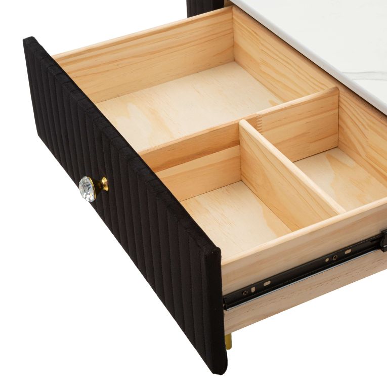 Consolle oro Nero un Ripiano Piano Effetto Marmo con 1 Cassetto 100x43x74h cm, Materiale Struttura in Tessuto - Marsa