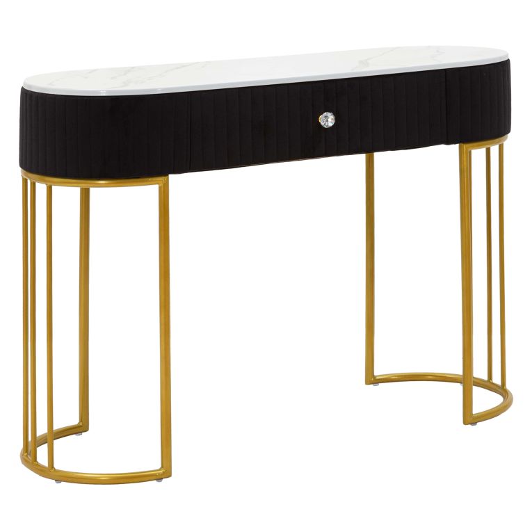 Consolle oro Nero un Ripiano Piano Effetto Marmo con 1 Cassetto 100x43x74h cm, Materiale Struttura in Tessuto - Marsa