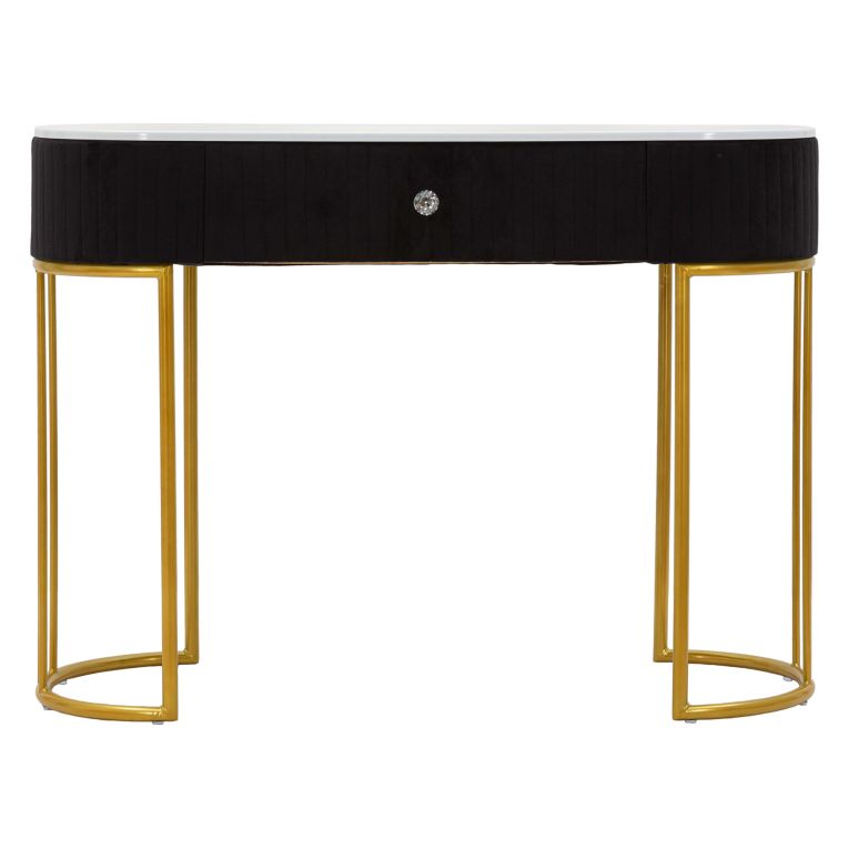 Consolle oro Nero un Ripiano Piano Effetto Marmo con 1 Cassetto 100x43x74h cm, Materiale Struttura in Tessuto - Marsa