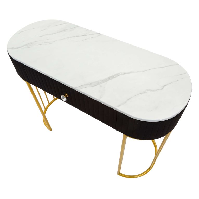 Consolle oro Nero un Ripiano Piano Effetto Marmo con 1 Cassetto 100x43x74h cm, Materiale Struttura in Tessuto - Marsa