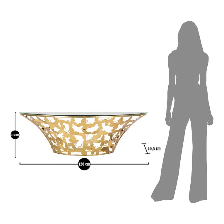 Consolle oro Trasparente un Ripiano Base con Decorazione con Farfalle 120x41x37h cm, Materiale Struttura in Vetro - Azrou