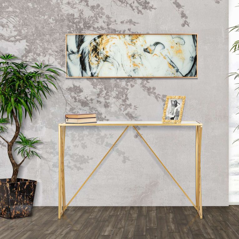 Consolle oro Trasparente un Ripiano Materiale Struttura in Vetro 120x40x80h cm, Colore Ripiano Trasparente - Axum